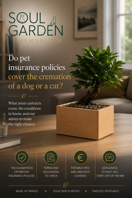 SOUL GARDEN pet urn illustrating pet insurance coverage for dog or cat cremation