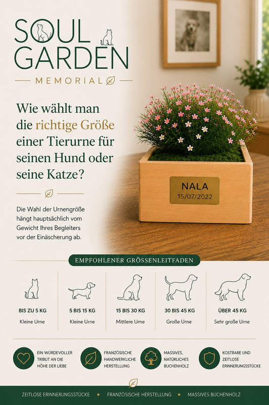 SOUL GARDEN Größenleitfaden für Tierurnen für Hunde und Katzen nach Gewicht