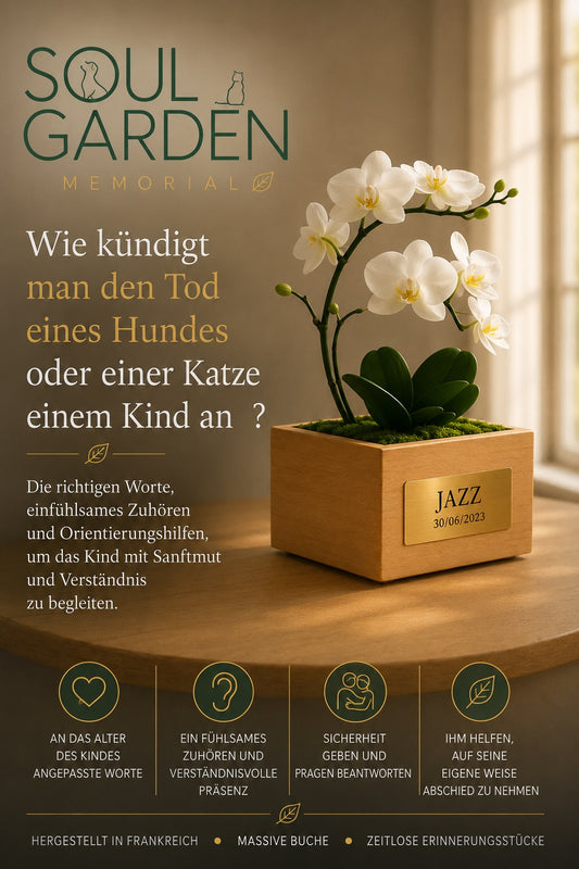 SOUL GARDEN Tierurne mit weißer Orchidee zum Thema Tod eines Hundes oder einer Katze einem Kind erklären