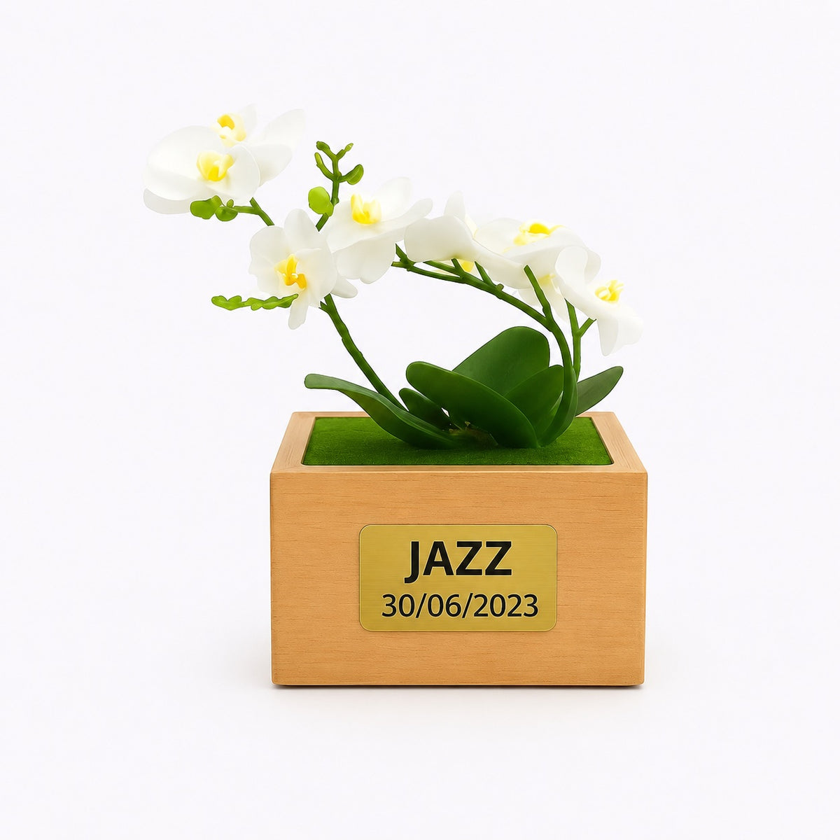 Urne funéraire Orchidée en hêtre massif avec plaque personnalisée pour chien ou chat – SOUL GARDEN