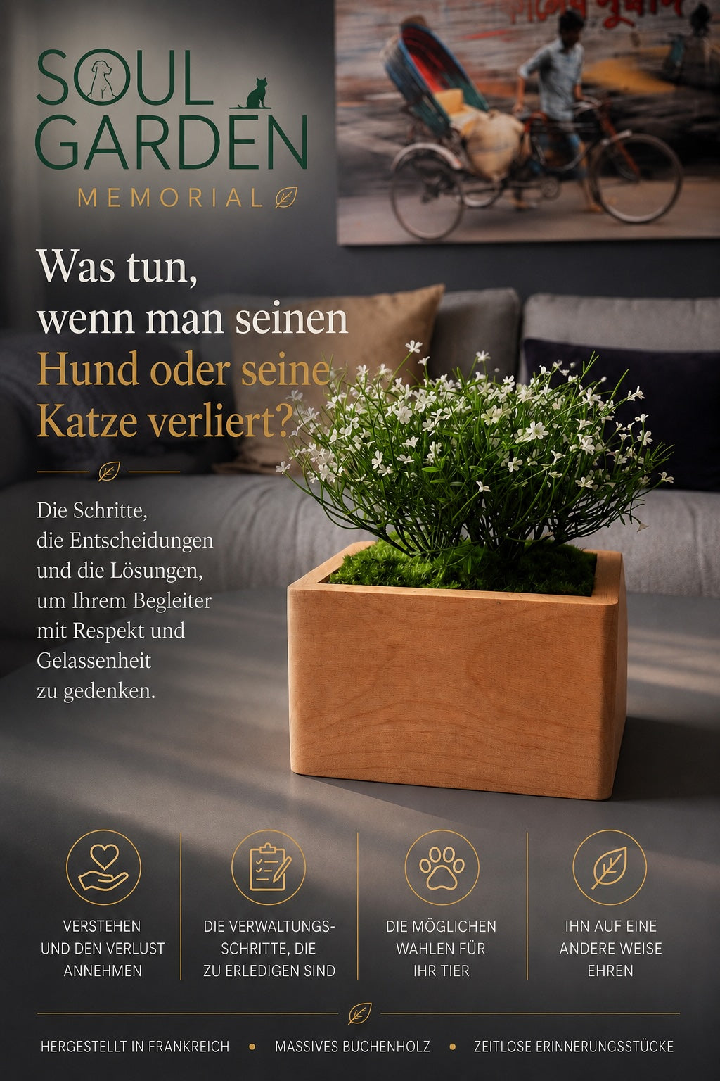 SOUL GARDEN Tierurne mit Blumen zum Thema Verlust eines Hundes oder einer Katze und die nächsten Schritte