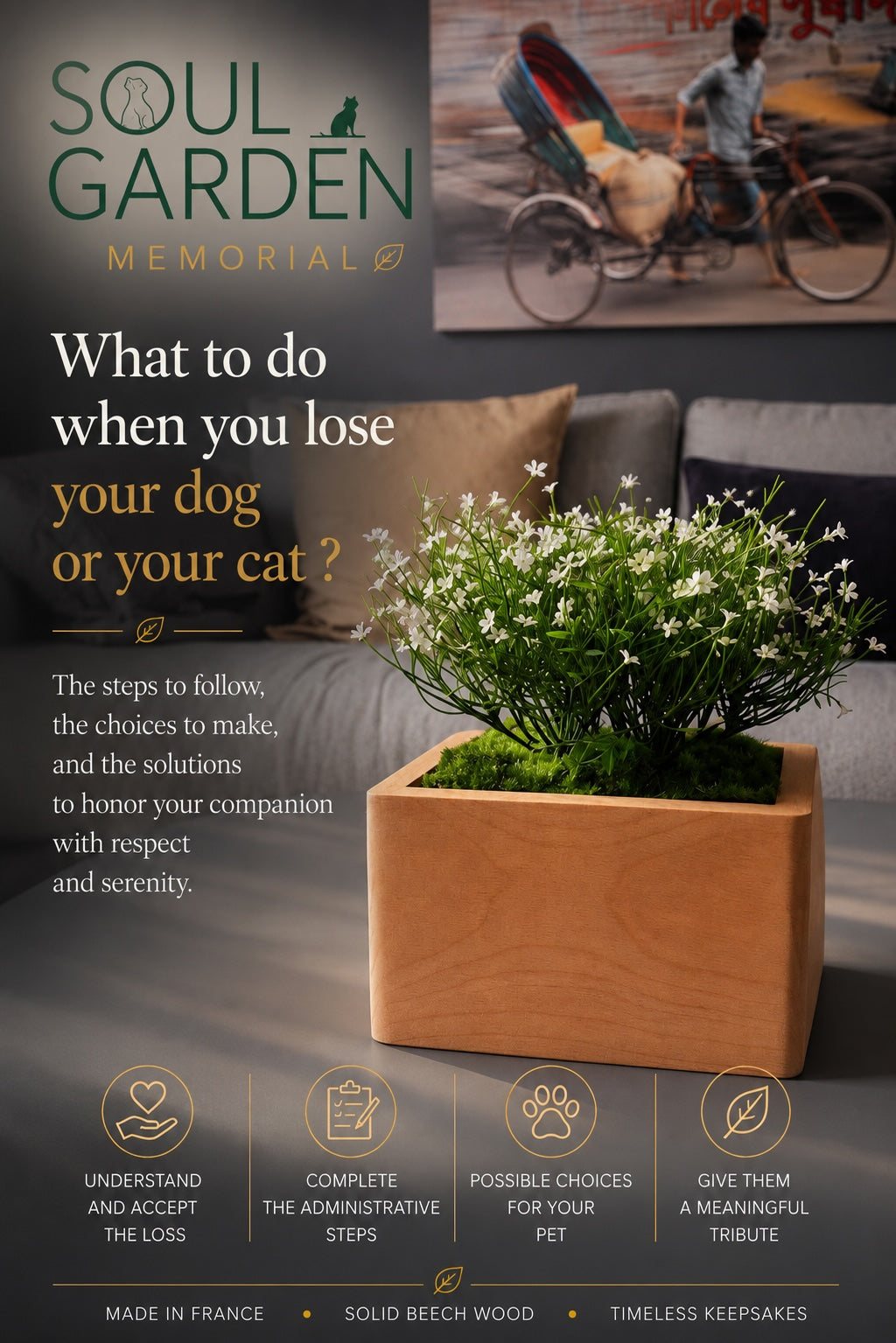 SOUL GARDEN pet urn with flowers illustrating what to do after losing a dog or cat